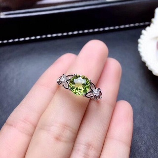 熱賣-小葉的小店新款天然橄欖石戒指女s925純銀日韓氣質時尚簡約綠寶石水晶指環