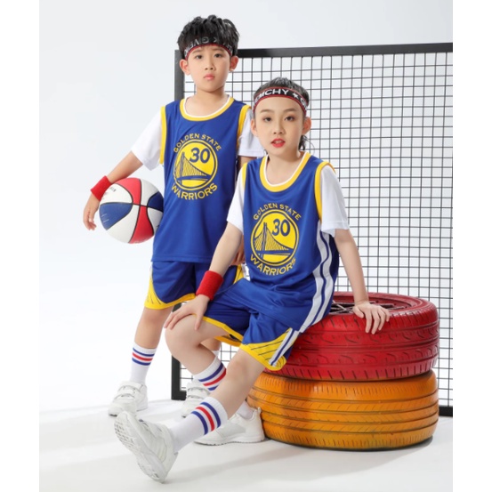 最新款兒童球衣 兒童籃球衣運動服 兒童籃球服套裝庫里柯瑞球衣勇士隊30號CURRY籃球服 童裝籃球短袖運動套裝運動服 藍