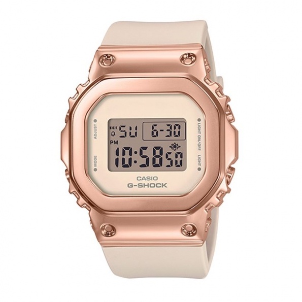 【CASIO】G-SHOCK 經典5600系列女版 玫瑰金不鏽鋼錶殼x樹脂錶帶 GM-S5600PG-4台灣卡西歐公司貨