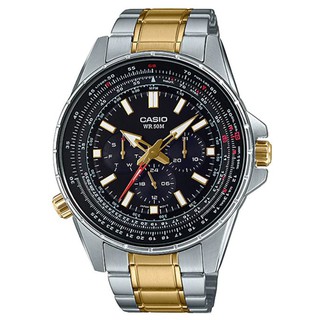 【CASIO】繁星點點三眼三針奇幻不鏽鋼腕錶－黑X金(MTP-SW320SG-1A)正版宏崑公司貨