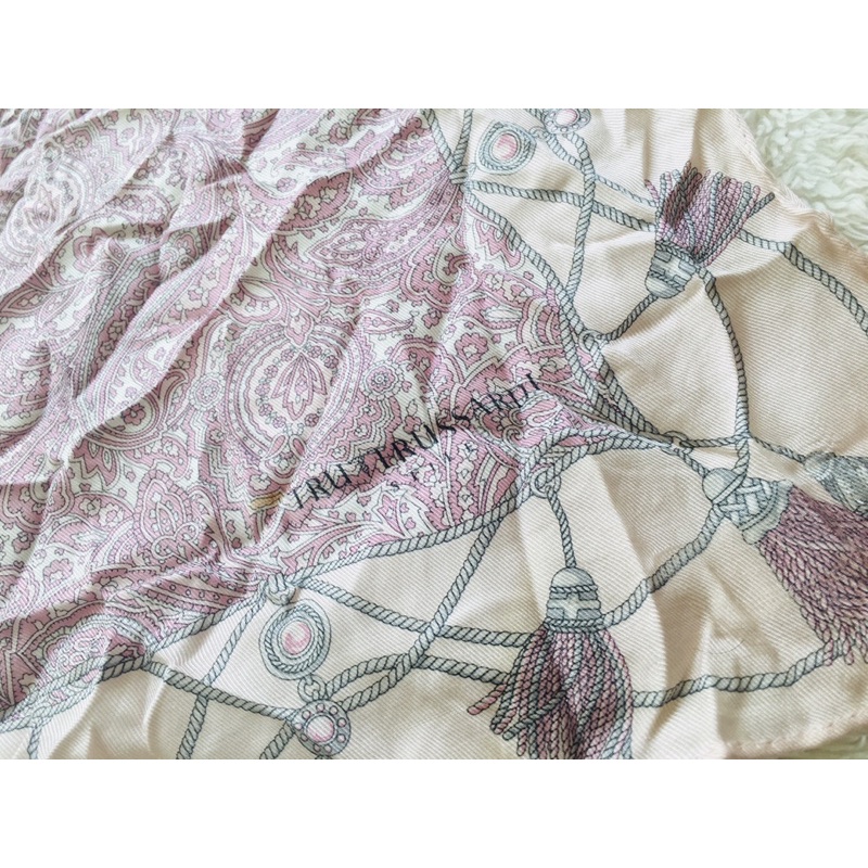 （二手）日本製 TRU TRUSSARDI 粉色變形蟲圖樣絲巾 方巾 義大利品牌