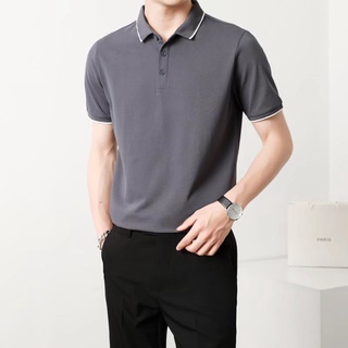 polo衫男短袖 高品質 夏季短袖 2022新款男裝 珠地材質 簡約寬鬆上衣 輕商務素色翻領t恤
