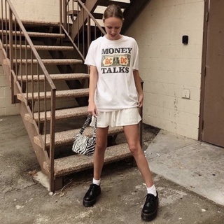 🧚‍♀️現貨♡Brandy Melville 純棉米白美式復古寬鬆T AC/DC Money Talks