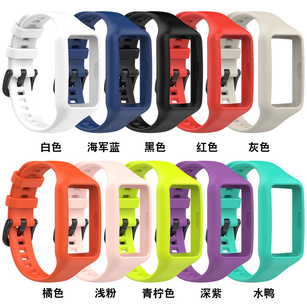 新款 適用華為手環band 6矽膠錶帶 榮耀honor band 6運動替換腕帶 一體錶帶 光面扣式錶帶 黑扣