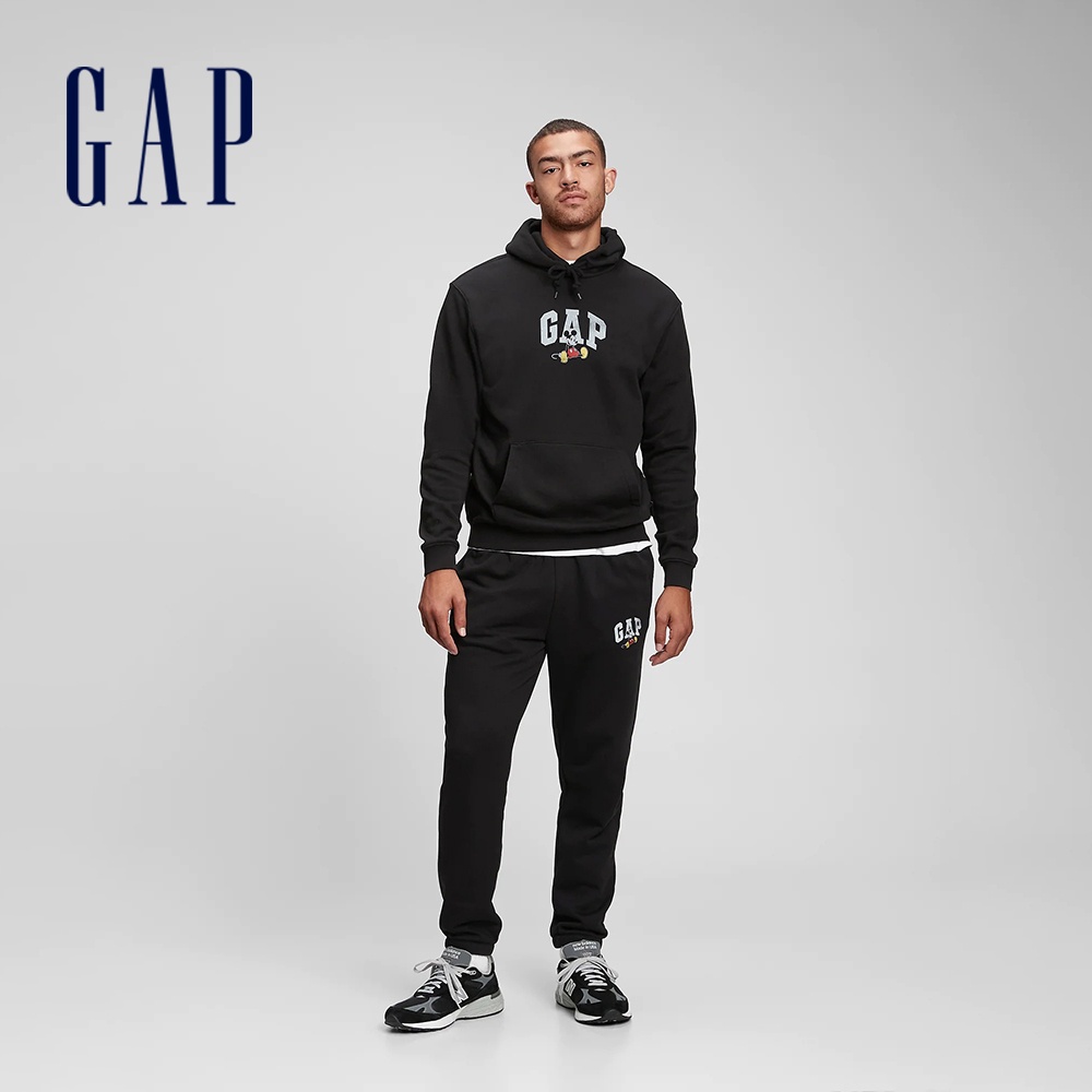 Gap 男女同款 Gap x Disney迪士尼聯名 Logo刷毛帽T-黑色(778194)