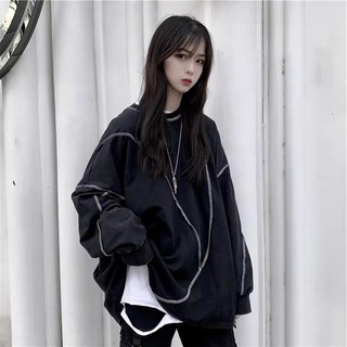 現貨+預購*暗黑秋冬不規則薄款拼接原宿風嘻哈個性長袖衛衣 韓版 秋季 硬妹 寬鬆 T恤 上衣 黑色 白色