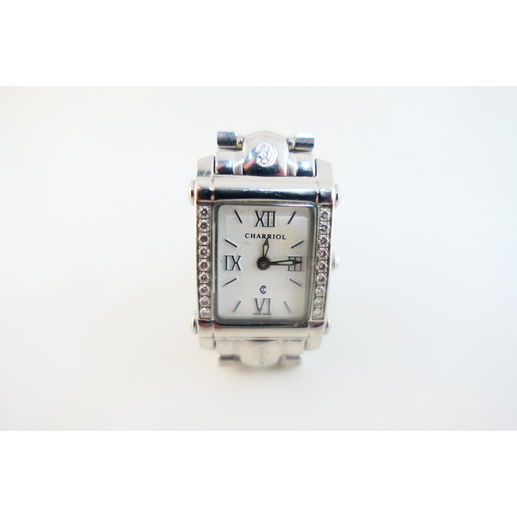 [吉宏精品交流中心]CHARRIOL 夏利豪 方形 石英 原鑲鑽石 白面 不鏽鋼 女錶