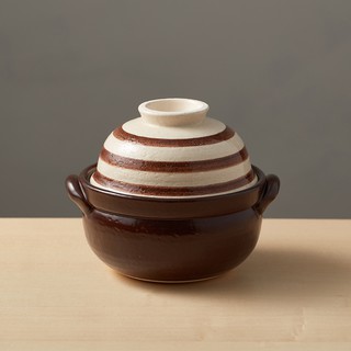 日本萬古燒-兩用蓋碗土鍋-咖啡條紋(1.1L)