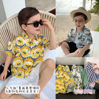 嬰童裝 兒童襯衫男童短袖夏裝潮洋氣夏威夷度假風印花襯衣