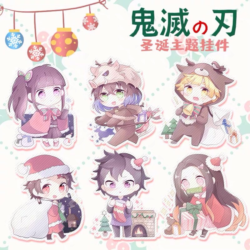鬼滅之刃 壓克力吊飾徽章胸章聖誕節主題炭治郎禰豆子我妻善逸嘴平伊之助香奈乎不死川玄彌 蝦皮購物