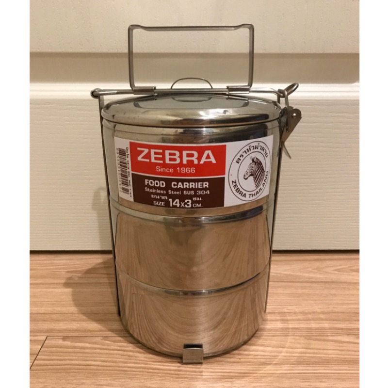 斑馬牌 ZEBRA 圓形不鏽鋼攜帶式便當盒/餐盒 (直徑 14cm x 3層) 附扣環