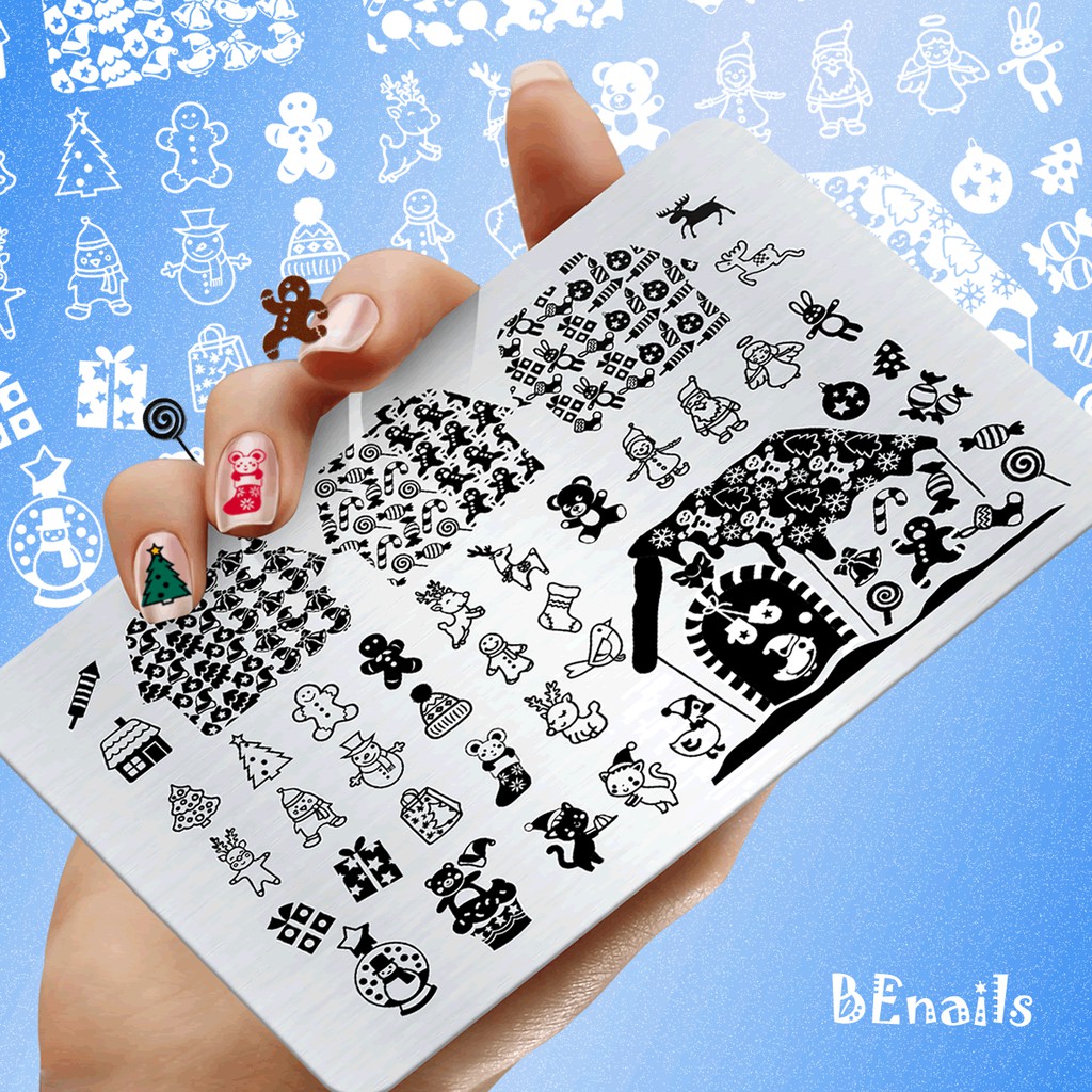 BEnails✿轉印鋼板BN018-2 薑餅屋歡樂(大方版)｜轉印美甲 轉印鋼板 美甲工具 印花板 美甲DIY 印花美甲