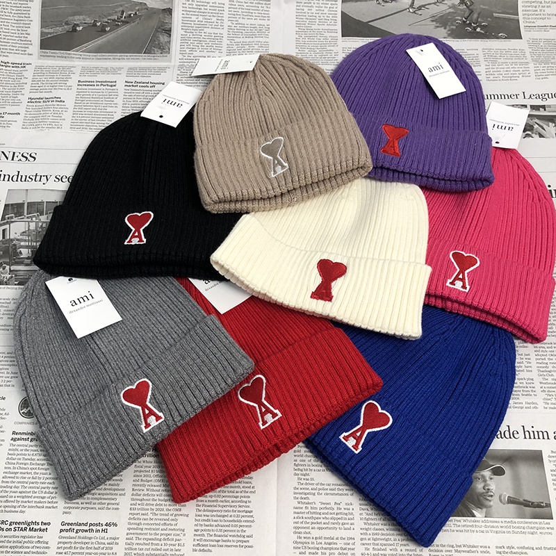 店長實拍正確版本法國潮牌ami愛心a桃心刺繡毛線帽針織毛線帽毛帽針織帽保暖帽子禦寒型男潮流單品男女帽