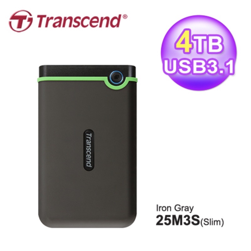 【Transcend 創見】全新未拆封4TB 薄型行動硬碟 TS4TSJ25M3S 鐵灰色