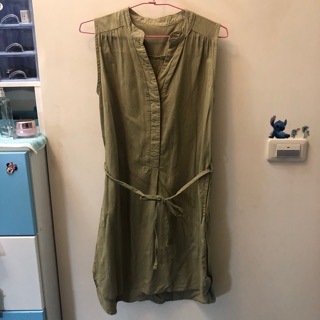 ［二手］軍綠長版綁帶上衣/洋裝 無袖