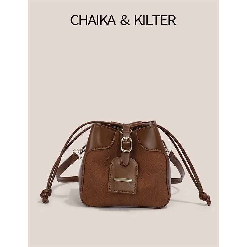 Chaika Kilter 女士對比色新款秋冬百搭小號單肩斜水桶包 CK1382
