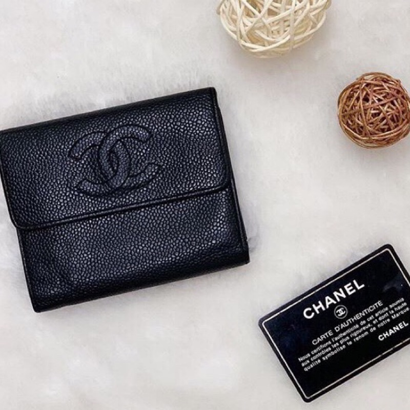 CHANEL VINTAGE荔枝牛皮中夾