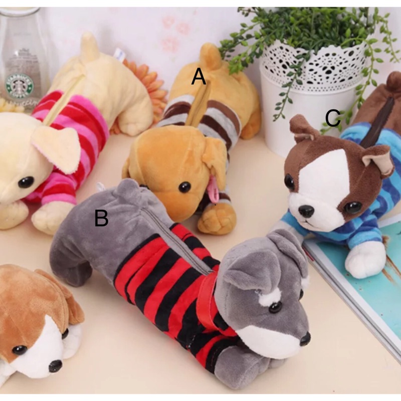 台灣現貨 文具 Q版卡通動物筆袋狗狗筆袋大容量筆袋化妝包收納包雪納瑞鬥牛犬吉娃娃米格魯黃金獵犬