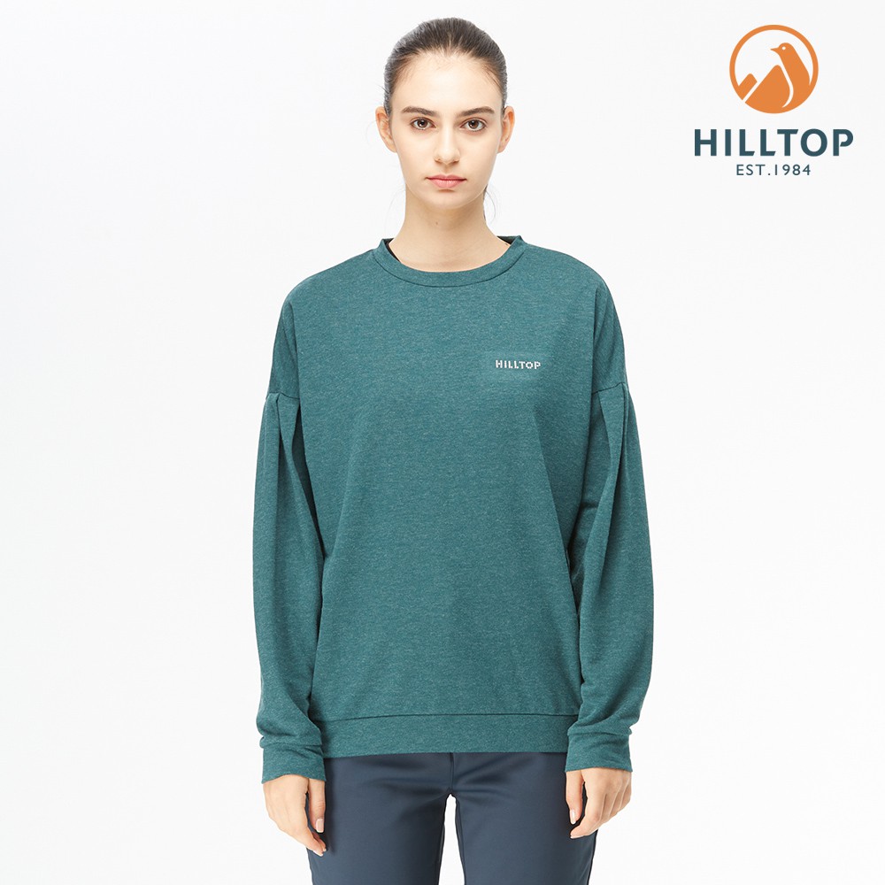 【Hilltop山頂鳥】女款POLYGIENE抗菌落肩剪裁保暖刷毛上衣 H51FK0-綠