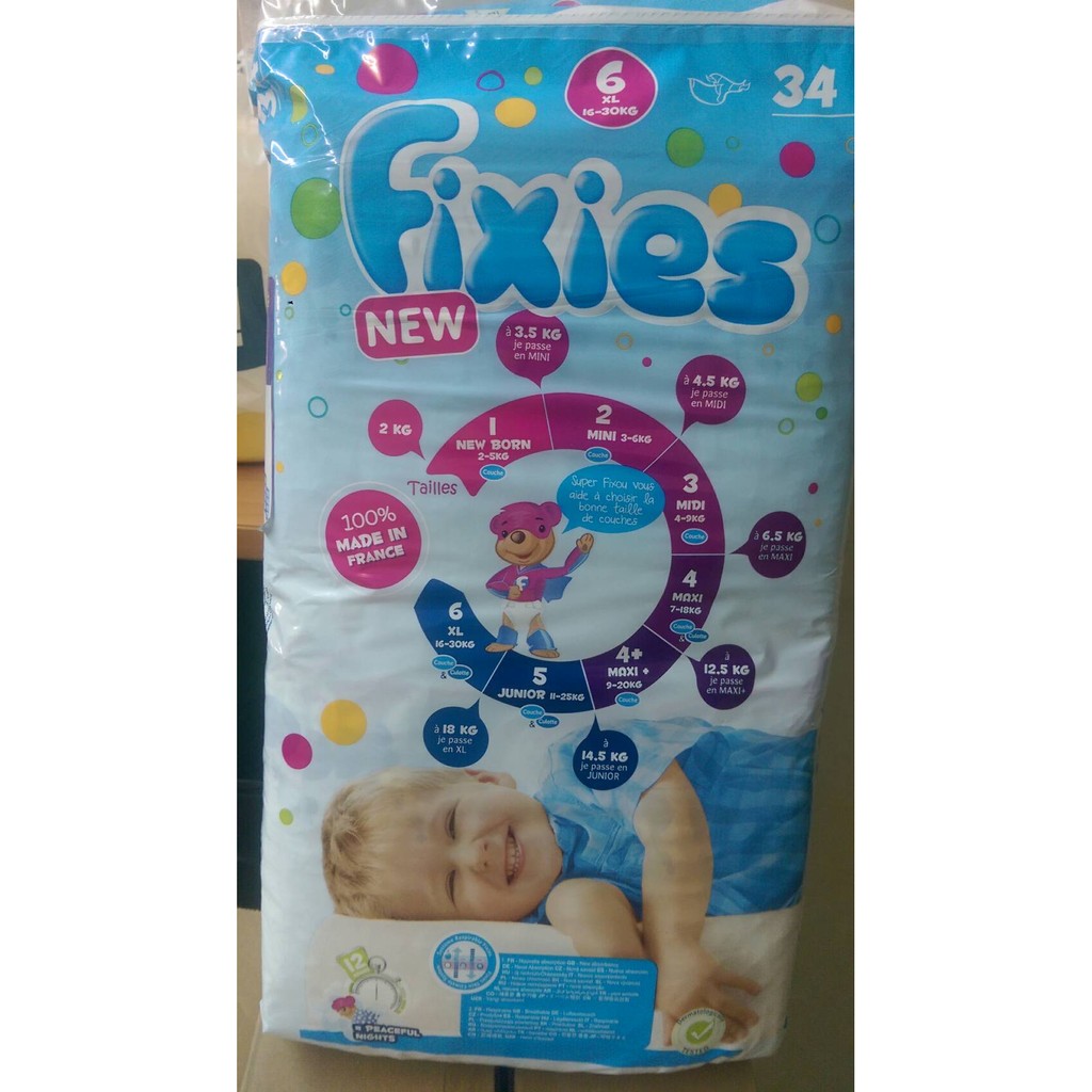 Fixies 寶貝 愛因斯坦 嬰兒 長效型 棉柔  紙尿褲 XL 6號 (34片/包)