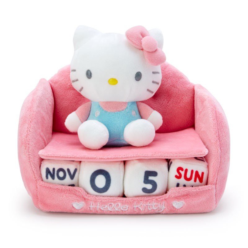 Hello Kitty 絨毛玩偶娃娃沙發造型萬年曆《粉藍》月曆.日曆.桌曆