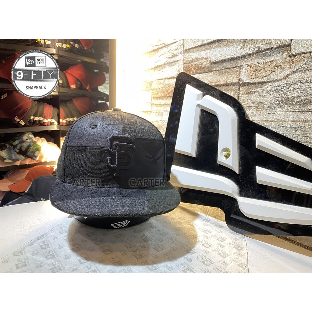 New Era x MLB SF Giantss 9Fifty 舊金山巨人黑色皮革拼接後扣棒球帽 Snapback