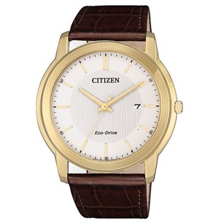 CITIZEN 星辰 AW1212-10A 簡約三針時尚皮帶腕錶 /金框白面 42mm