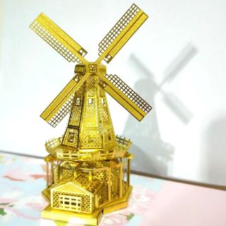 純手工 創意DIY 立體金色金屬材質 荷蘭風車(不可轉) 模型 展示 藝術品