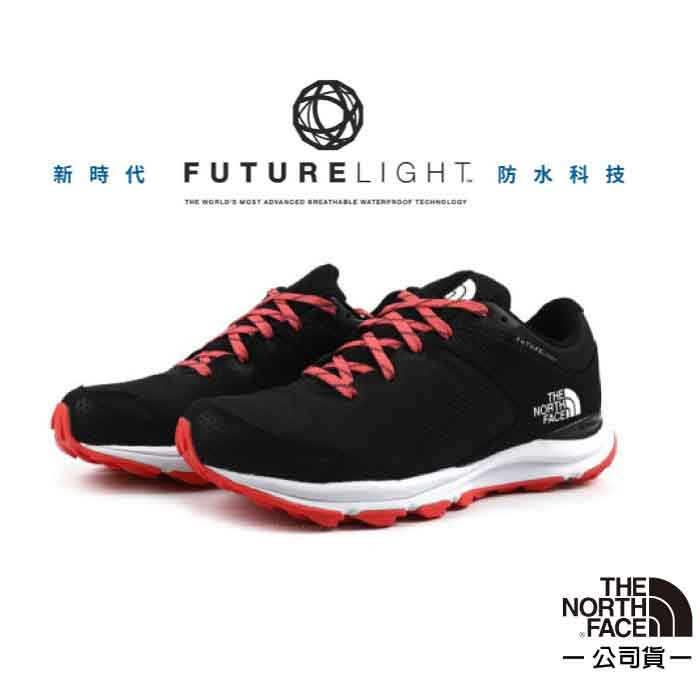 【美國 The North Face】女款 FUTURELIGHT 防水透氣避震登山健行鞋 4OA6-0VV 黑/火焰紅