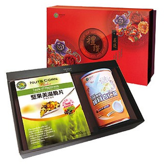 【吃健康】 臺灣 綠源寶 嚴選禮讚年節養生禮盒A-11(穀粉果麥片禮盒組)/初胚帶皮銀耳杏仁粉+堅果美滋麥片