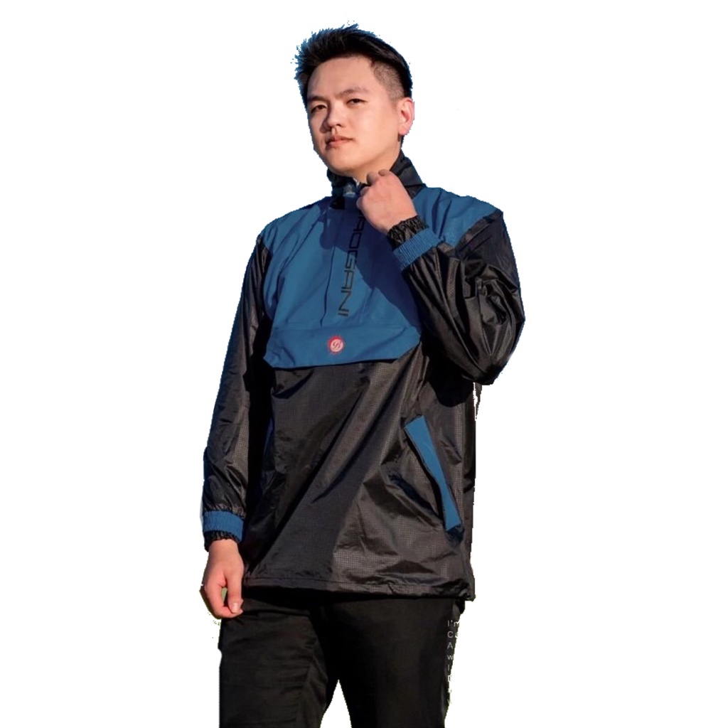 BAOGANI 寶嘉尼 B12套式背包衝風防水外套 黑藍 (單上衣) 登山背包 輕量化 口袋 雨衣《比帽王》