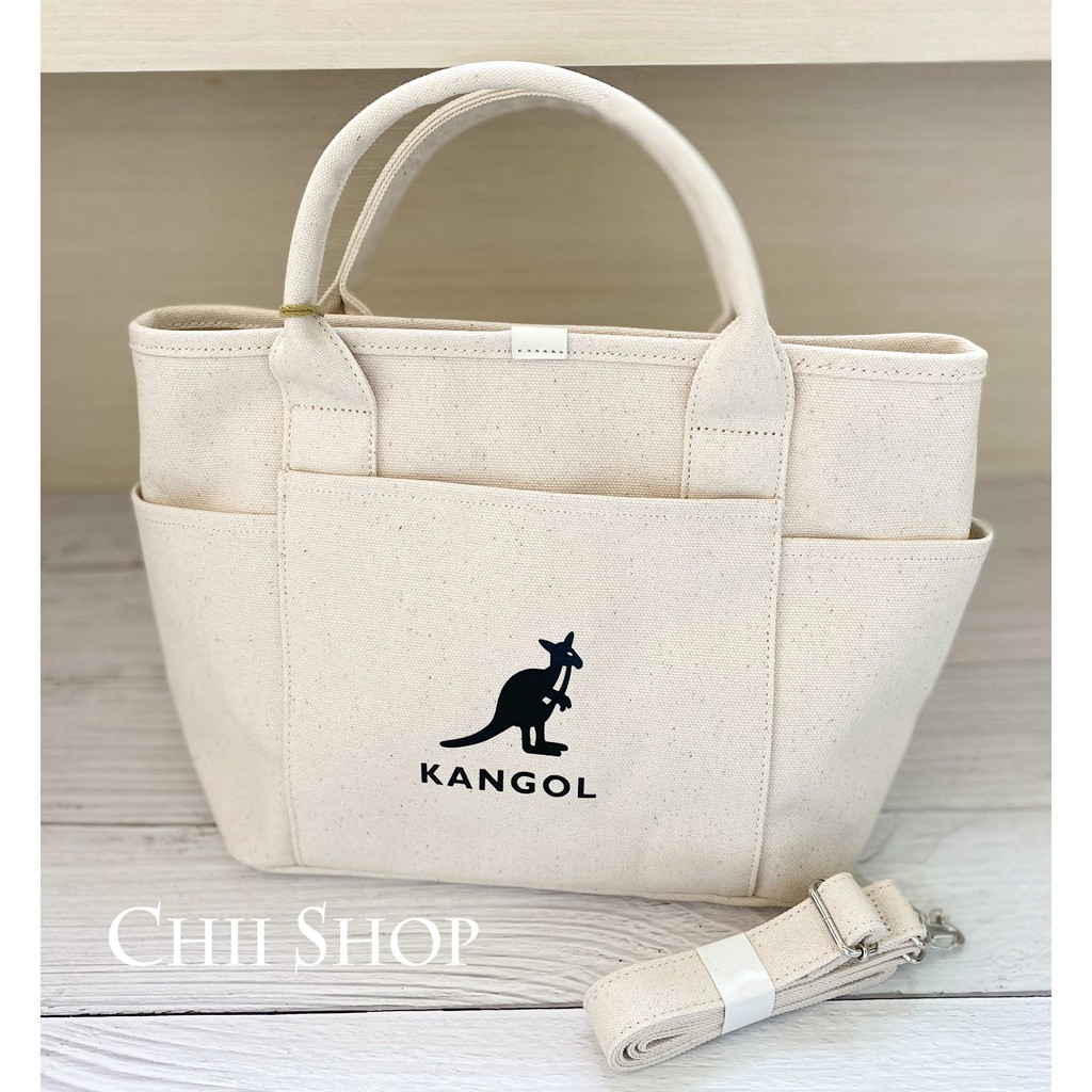 【CHII】韓國代購 Kangol 袋鼠牌 米色 米白 黑色 帆布包 側背包