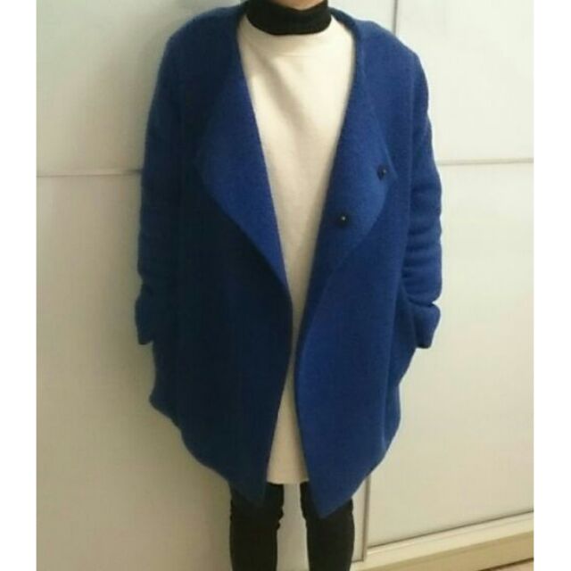 九成新-正韓寶藍色大衣
