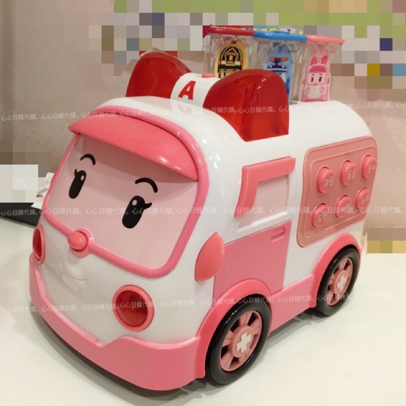 台北可自取【Hsin】韓國空運正版救援小隊 amber 安寶 聲光粉紅色救護車車 玩具