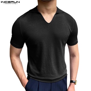 Incerun S-5XL 男士短短 Sleve 純色針織商務休閒 Polo 襯衫
