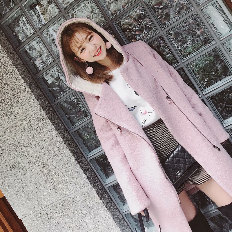 韓國40%羊毛大衣-粉紫色