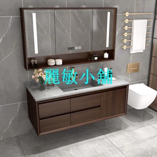 【浴室櫃限時特價】新中式巖板浴室柜組合實木橡木洗手池洗漱臺洗臉盆柜組合衛浴柜