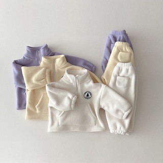 韓版ins嬰幼童裝 加絨加厚時尚套裝 冬款高領衛衣褲子兩件套
