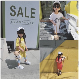 ✽Summer 夏✽韓版女童美式簡約純色百搭字母開衩長版上衣/長版T恤