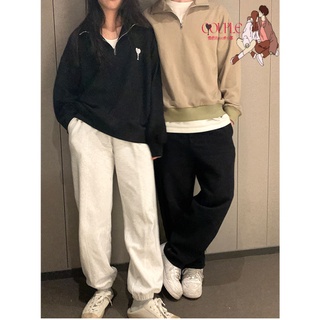 【COUPLE】🔥🔥2022新款小眾休閒百搭半拉鍊愛心字母刺