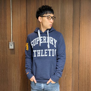 美國百分百【全新真品】Superdry 極度乾燥 帽T 連帽長袖T恤 上衣 刷毛 復古 男 礦藍色 S號 F877