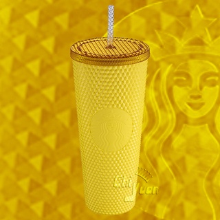 Starbucks 臺灣星巴克 2021 Bling 亮麗黃TOGO冷水杯 24oz 隨行杯 榴槤杯 刺刺杯 鳳梨杯