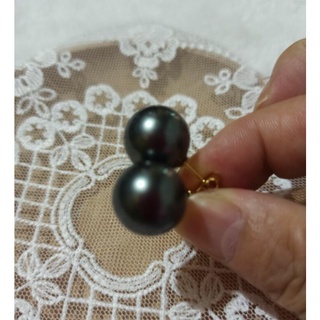 AAA 14mm 圓形南海黑貝殼珍珠耳環 14k 填充金