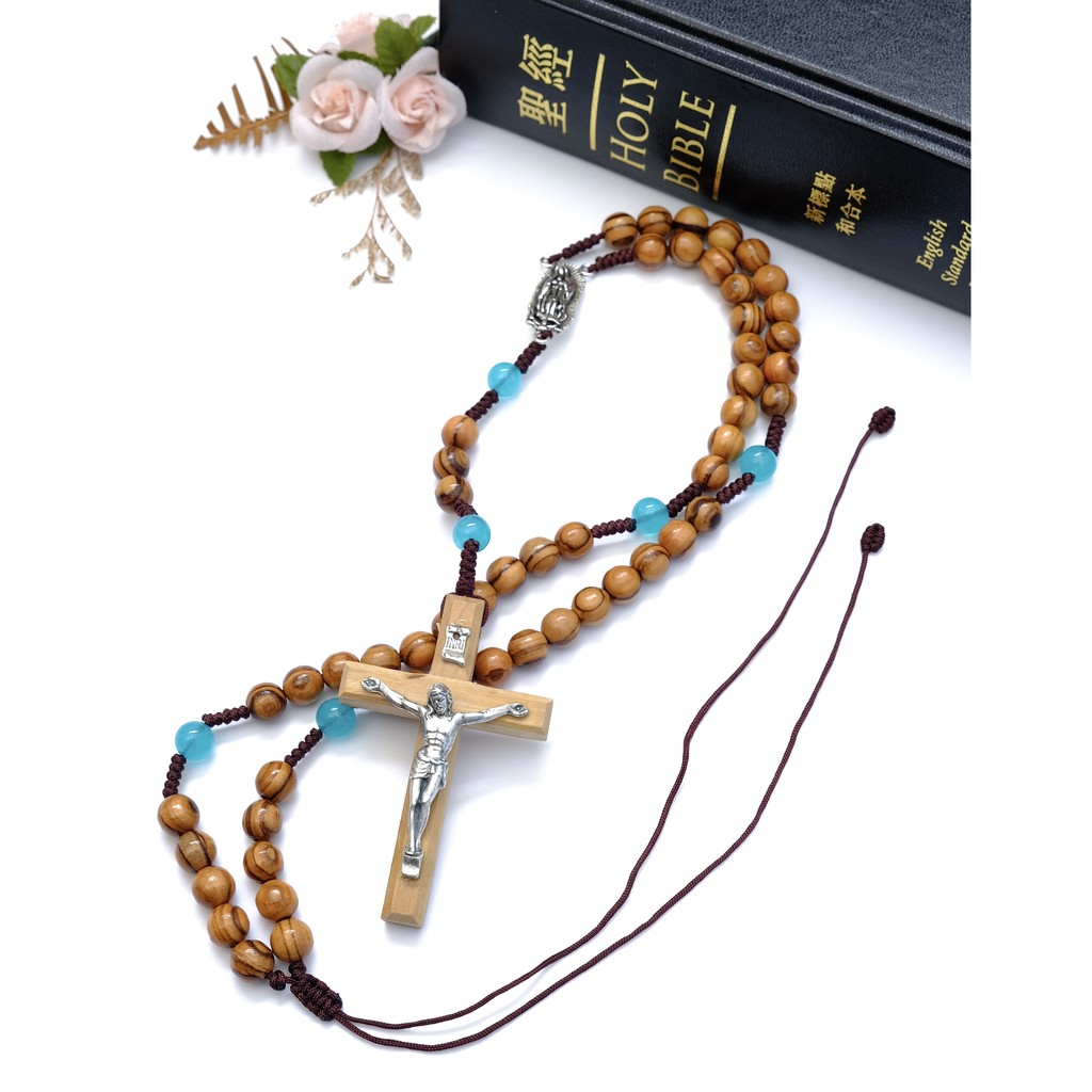 天主教聖物以色列進口橄欖木耶穌苦像十字架(8mm)念珠 8230803