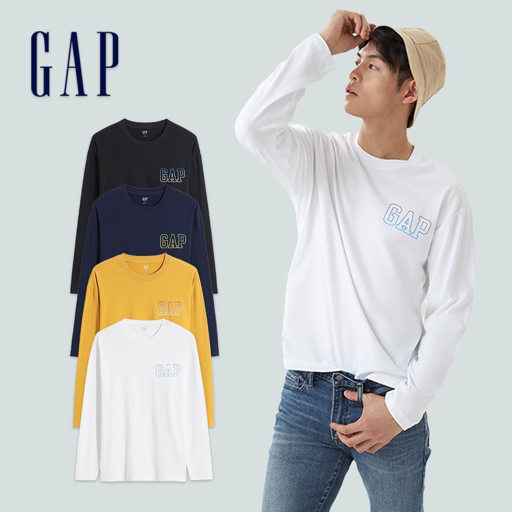 Gap 男裝 Logo純棉長袖T恤 厚磅密織碳素軟磨系列-多色可選(735038)