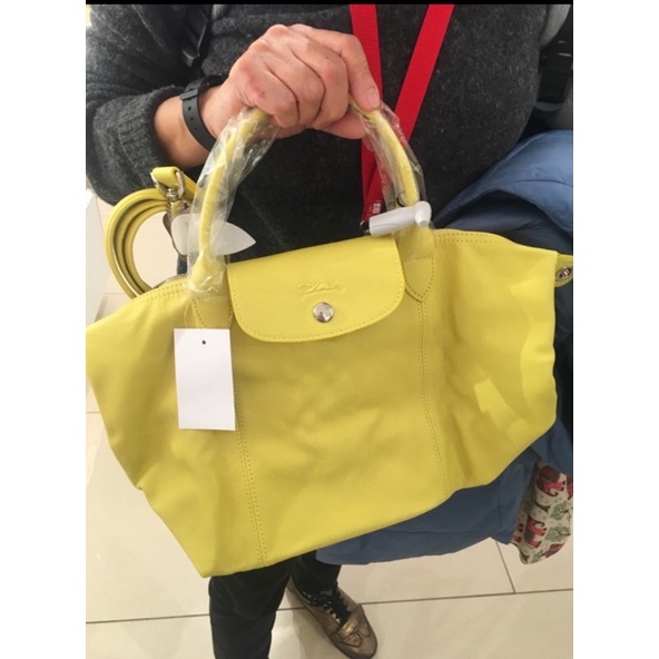 法國. 購入 全新 LONGCHAMP Le pliage Cuir 小羊皮 S螢光 黃