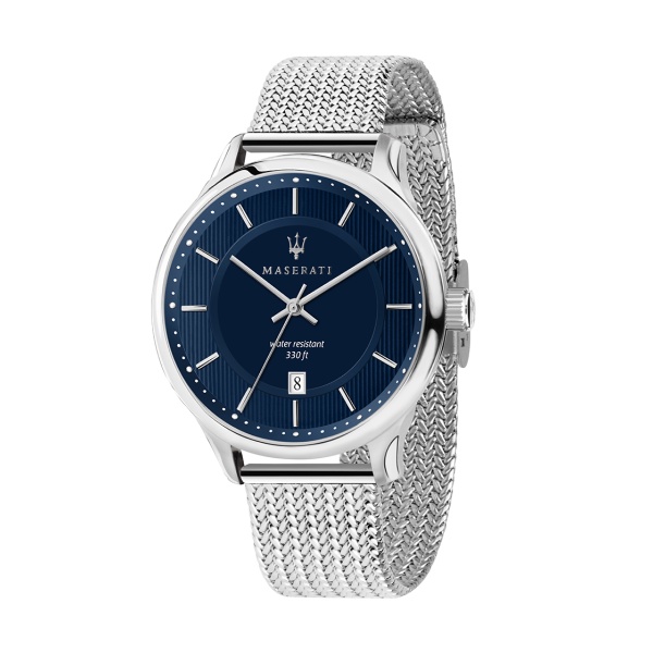 【Maserati 瑪莎拉蒂】紳士風格銀藍三針米蘭腕錶-亮眼銀/R8853136002/台灣總代理公司貨享兩年保固