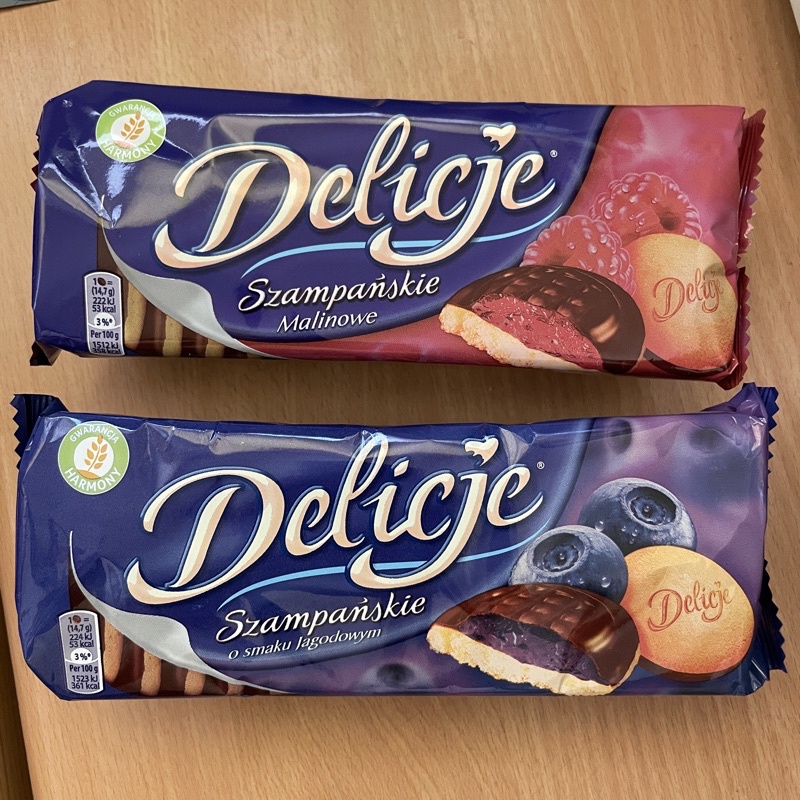 波蘭代購🇵🇱巧克力水果夾心海綿蛋糕（藍莓、覆盆子、香橙、櫻桃）E.wedel Delicje