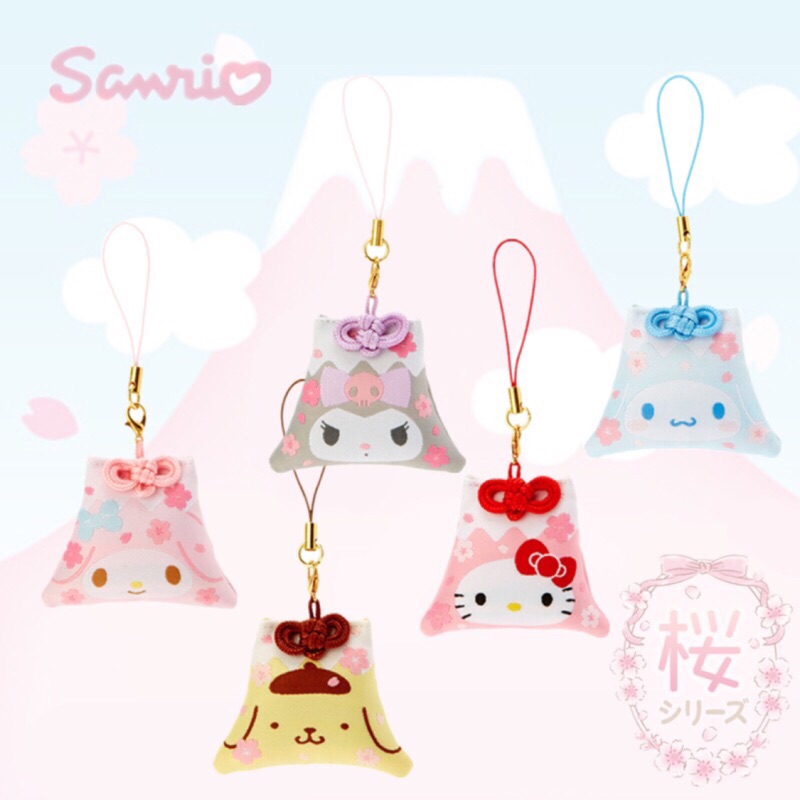 日本SANRIO三麗鷗凱蒂貓 kitty 美樂蒂 大耳狗 酷洛米 和風富士山櫻花香吊飾