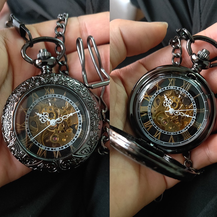 熱銷⏱復古男士創意機械懷錶 手動款自動款兩種選擇 個性機械錶 古董奢侈手風項鍊口袋和 Fob 手錶鏈